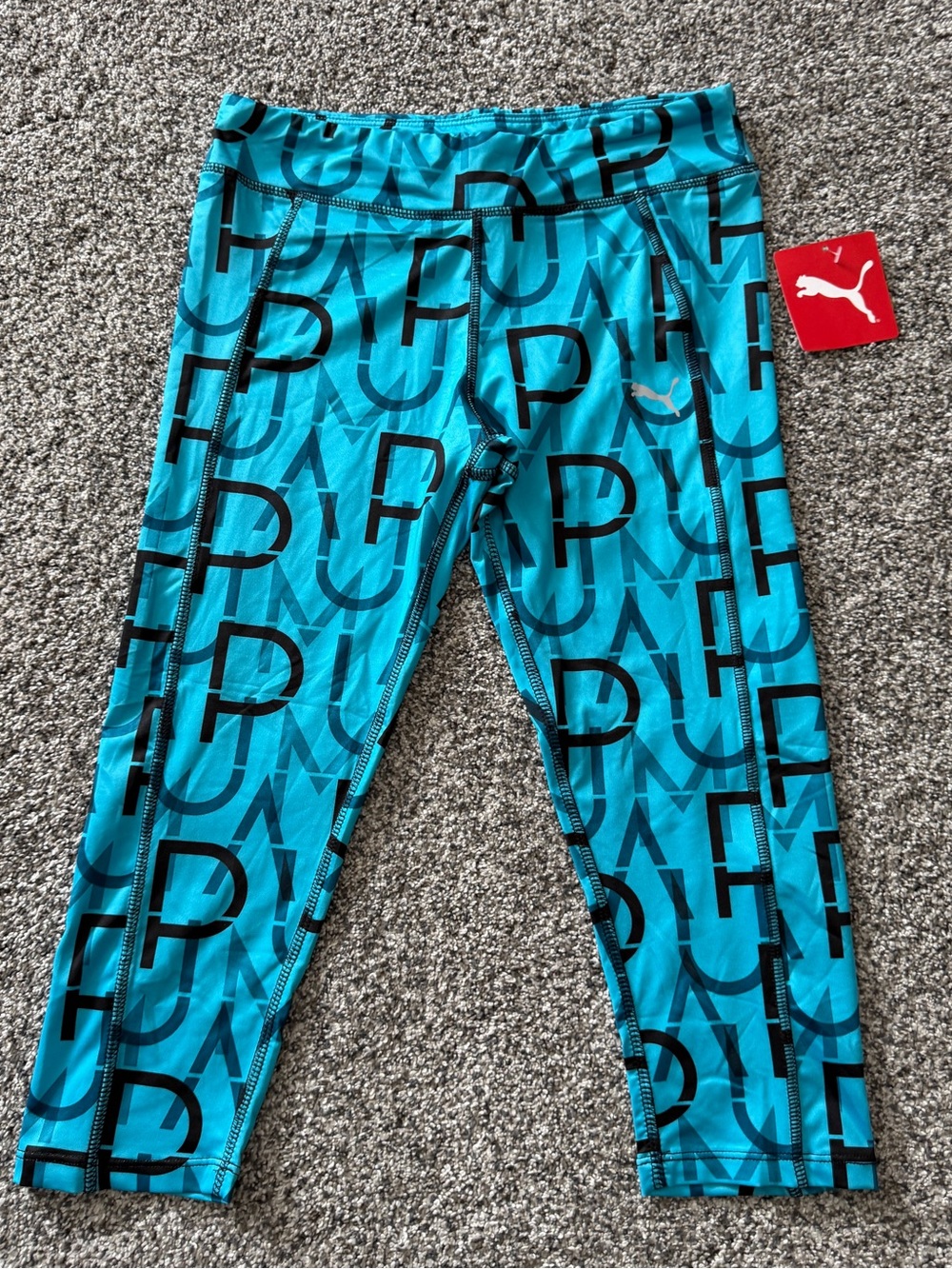 Puma Teal Allover Logo Active Legging capris